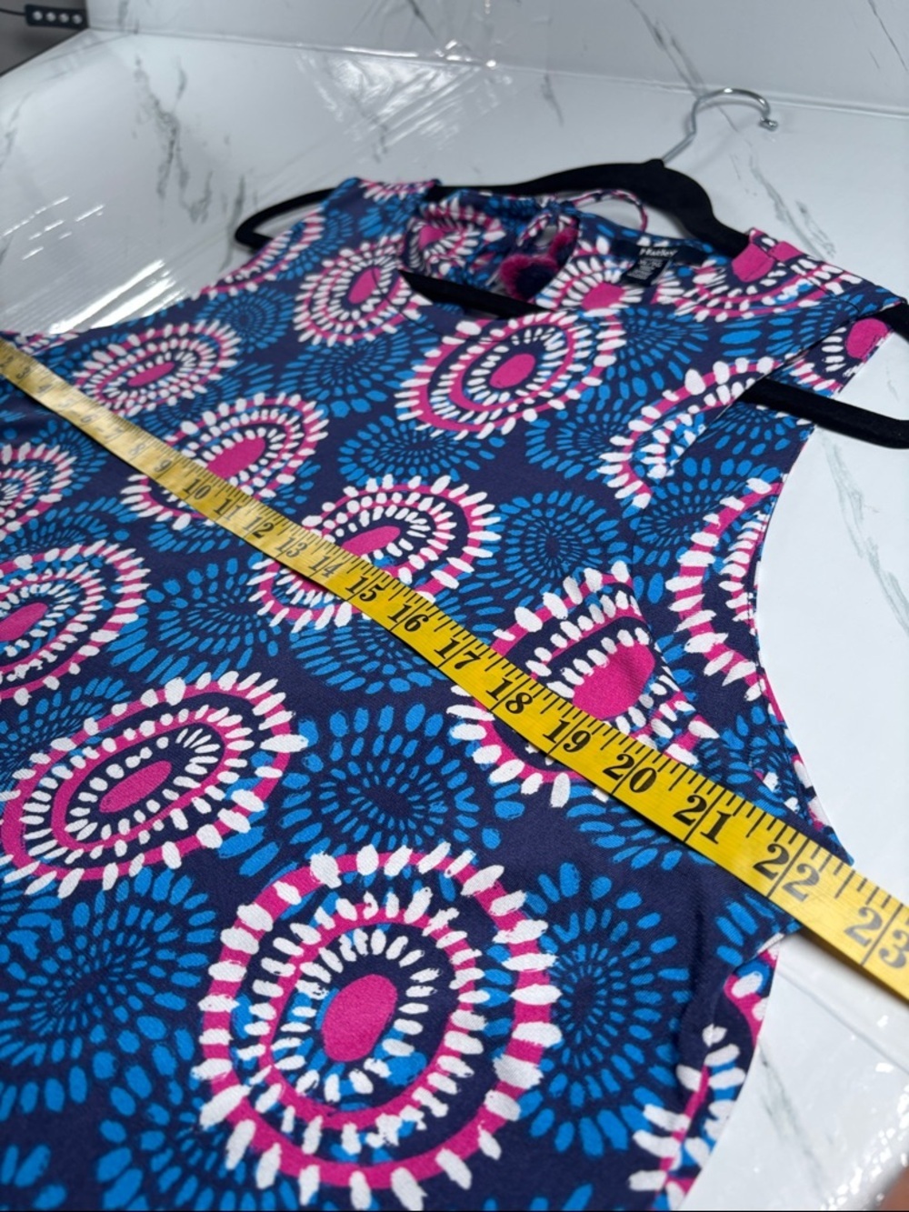 Hatley Blue Pink Geometric Print Sleeveless Dress Size XL Boho Tassel Summer - Picture 12 of 14